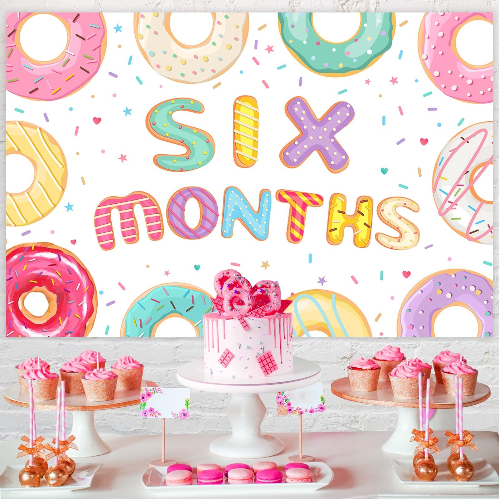 Donut Half Birthday Decorations Backdrop 6 Month 1/2 Way to First Party