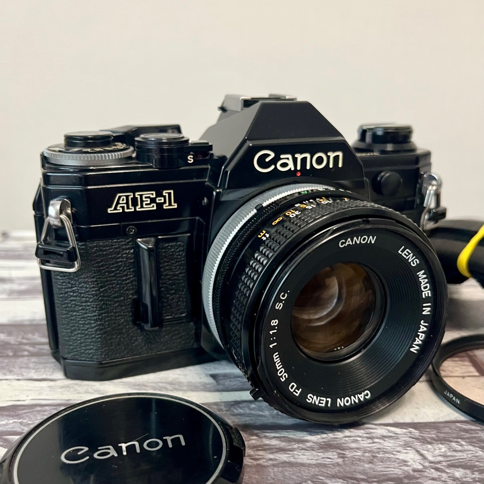 Canon AE-1 SLR 35mm Film Camera Black & Canon Lens FD 50mm F1.8 s.c.! From Japan