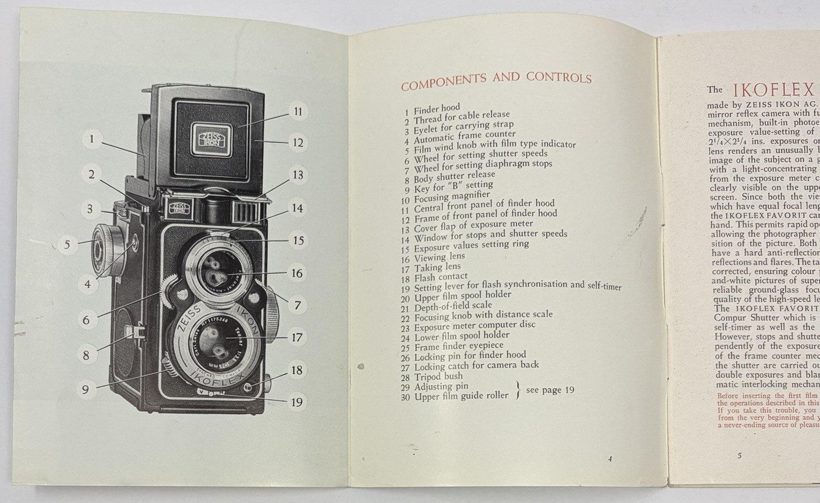 1950’s Zeiss Ikon Ikoflex Favorit Instruction Book Manual (319/887/16) Vintage