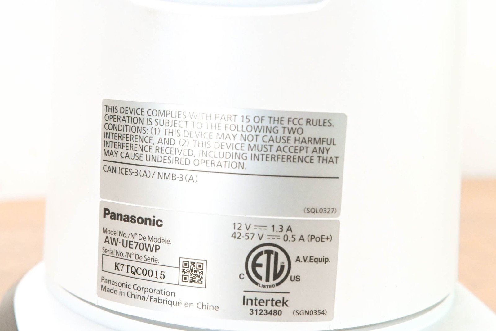Panasonic AW-UE70WP 4K PTZ Camera w/ 20x Optical Zoom (NO PSU) CG011RQ