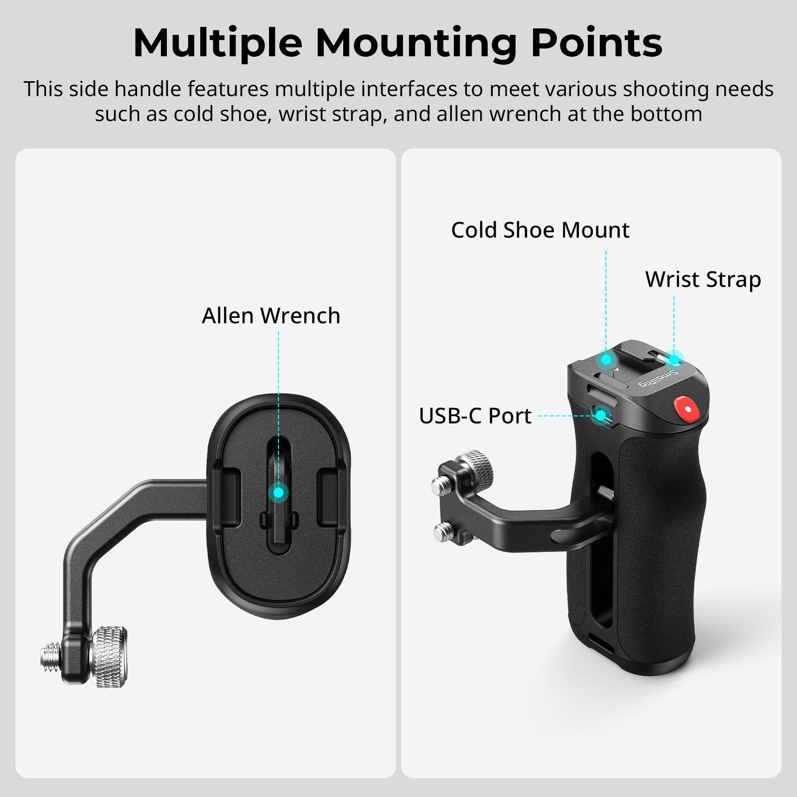 SmallRig Threaded Side Handle&Record Start/Stop Remote Trigger 3 Control Cable