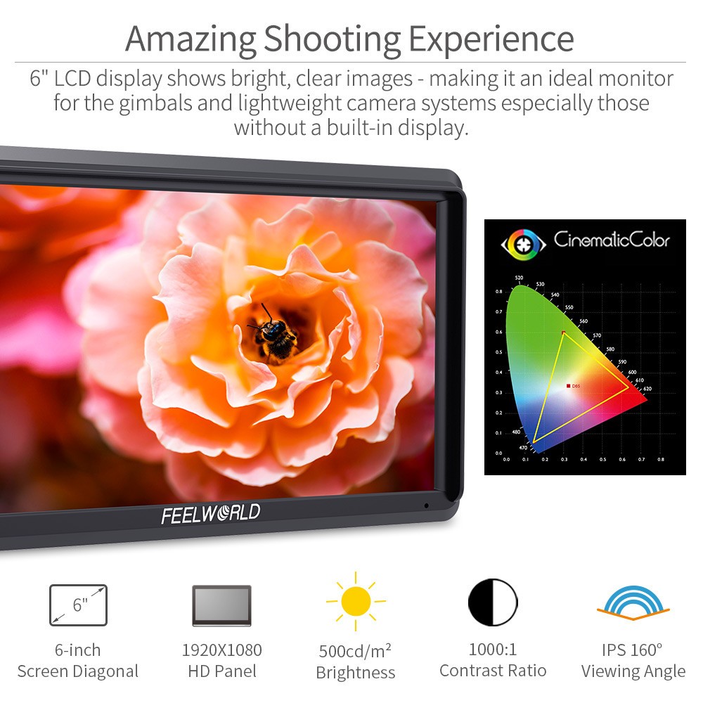 FEELWORLD S55 V3 6 inch DSLR Camera Field Monitor 3D LUT Full HD 1920×1080 LCD