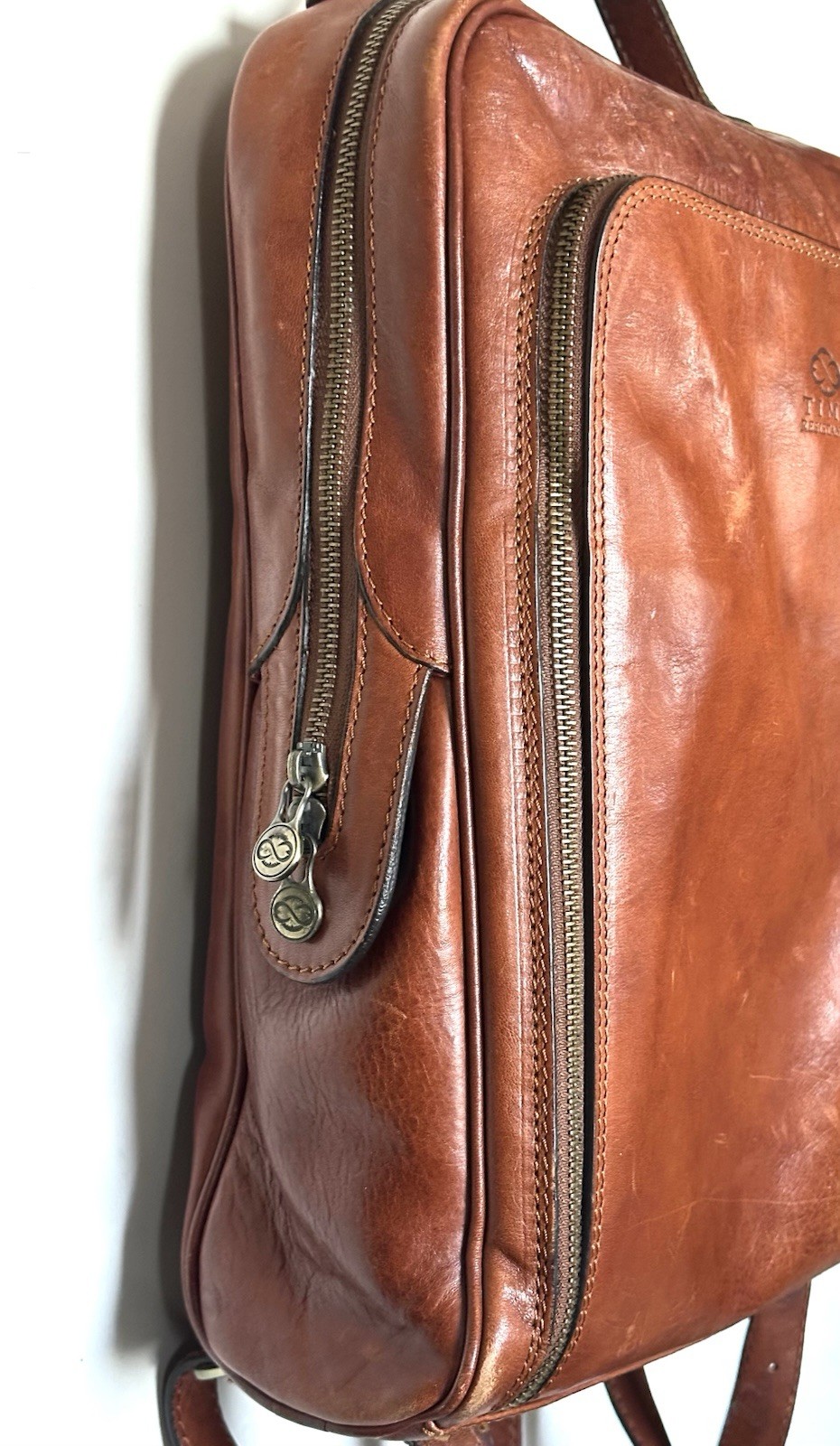 Vintage Time Resistance Unisex Leather Backpack 15×11” Brick Red, Good Condition