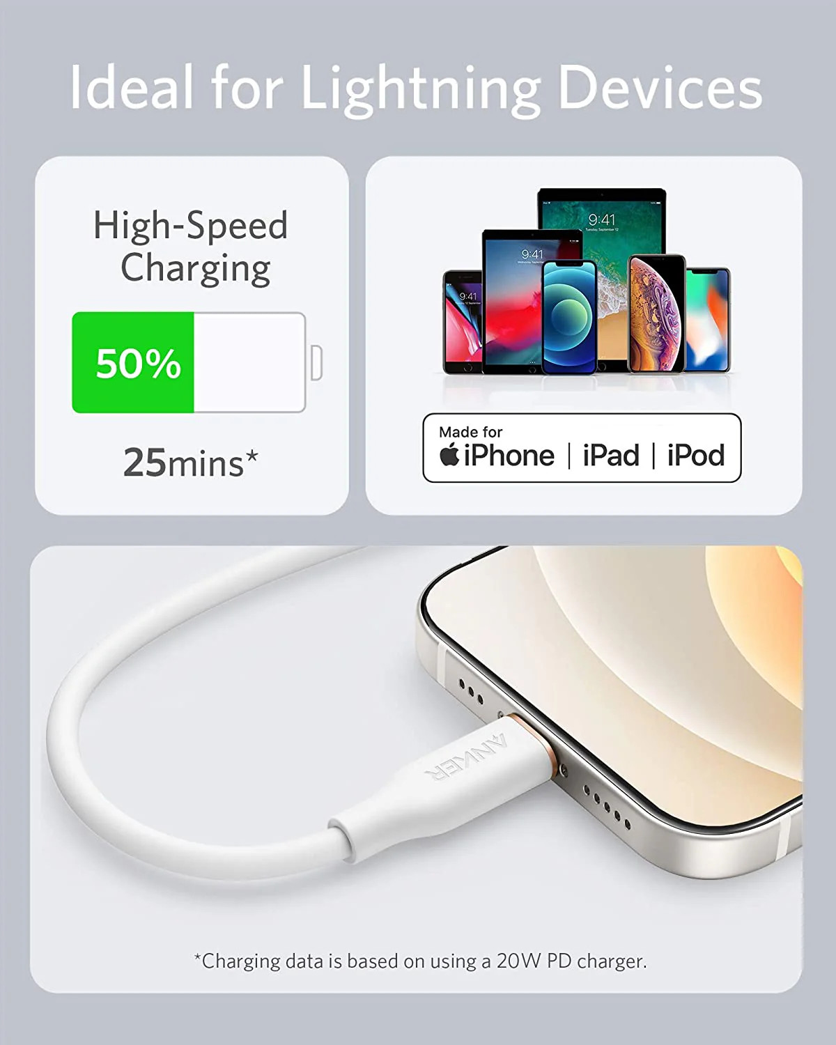 Anker b641/b USB-C to Lightning Cable (Flow, 3 ft Silicone)