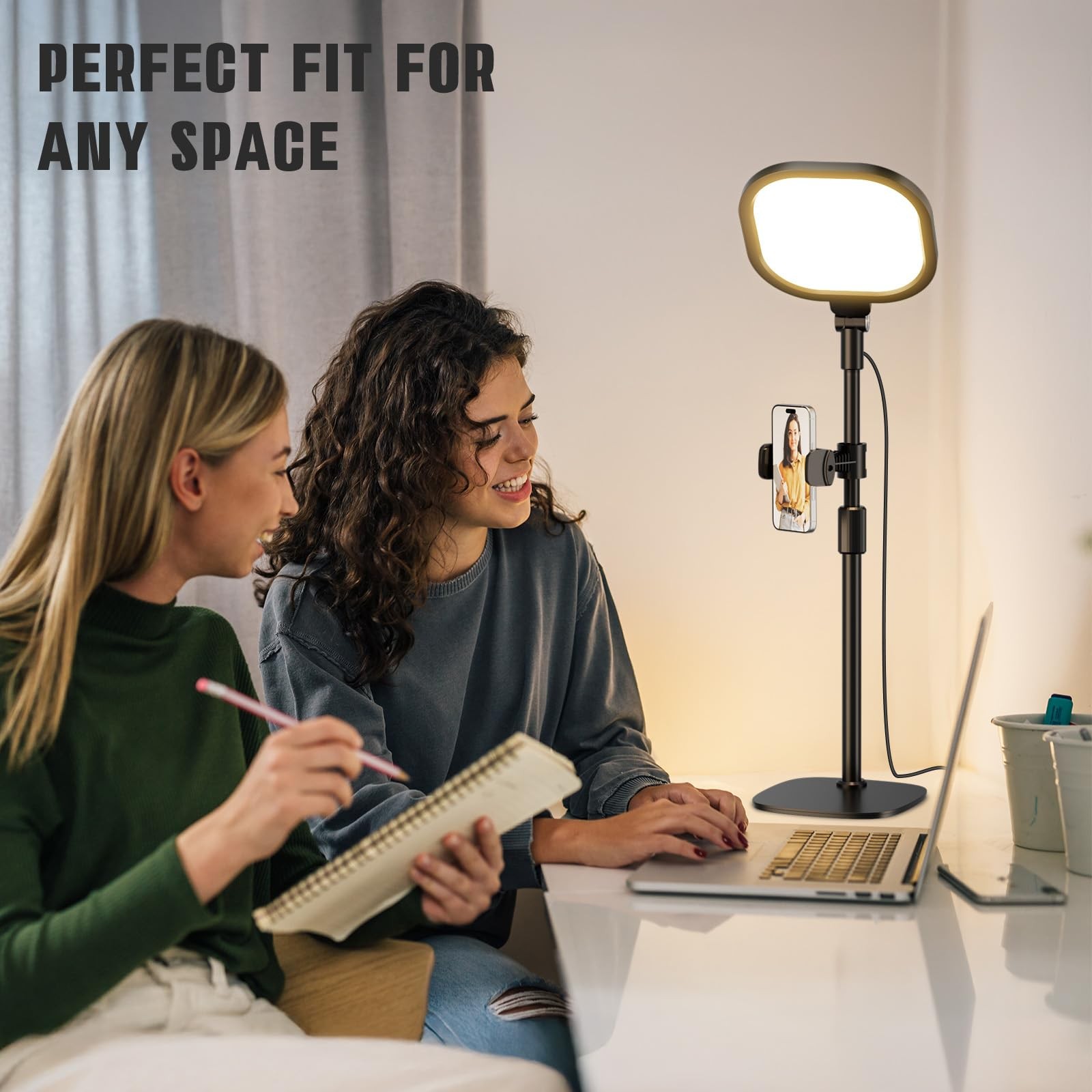 2 Packs Video Conference Lighting Kits Dimmable Desk Ring Light With Stand And P