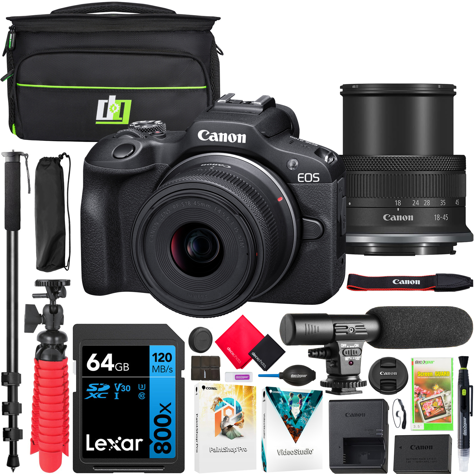 Canon EOS R100 Mirrorless Camera + RF-S 18-45mm F4.5-6.3 IS STM Lens Kit Bundle