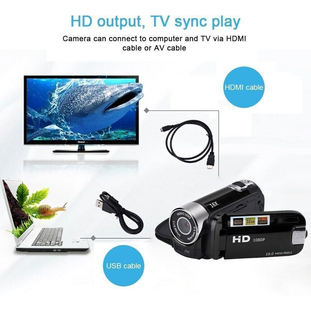 1080P HD Camcorder Digital Video Camera TFT LCD 24MP 16X Zoom DV AV Night Vision