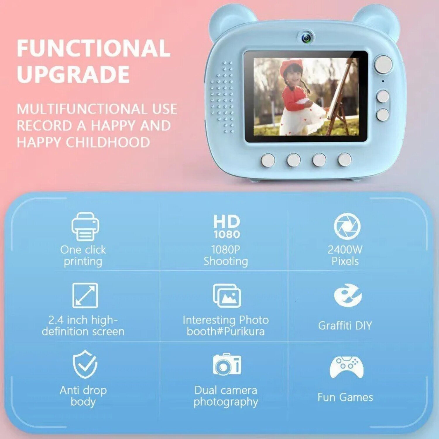 Kids Instant Print Digital Camera 1080P HD Video Camera with 32G Card Gift