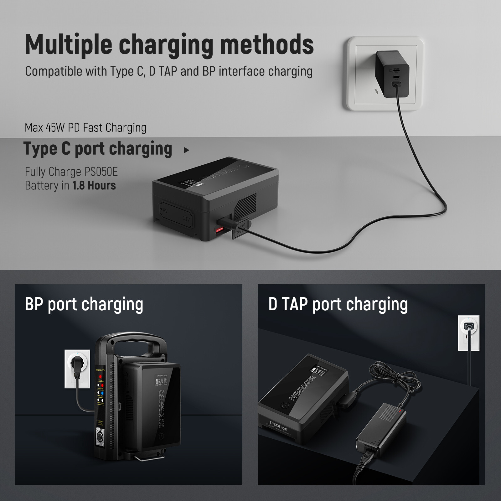 NEEWER Mini V Mount Battery with D Tap/USB C/USB A/BP/Dual DC Ports/OLED Screen