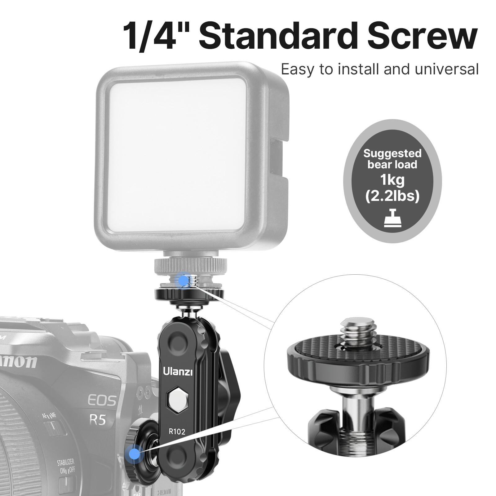 Ulanzi R102 Double 360° Ball Heads Magic Arm Holder Mount for Camera Monitor