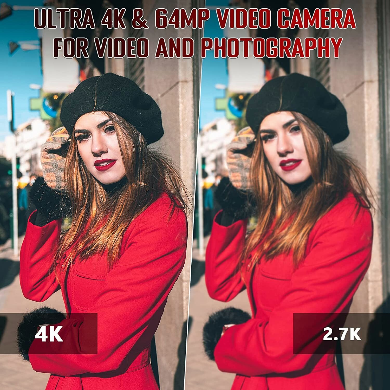 4K Video Camera Camcorder, 64MP 60FPS18X Digital Zoom Auto Focus Vlogging Camera