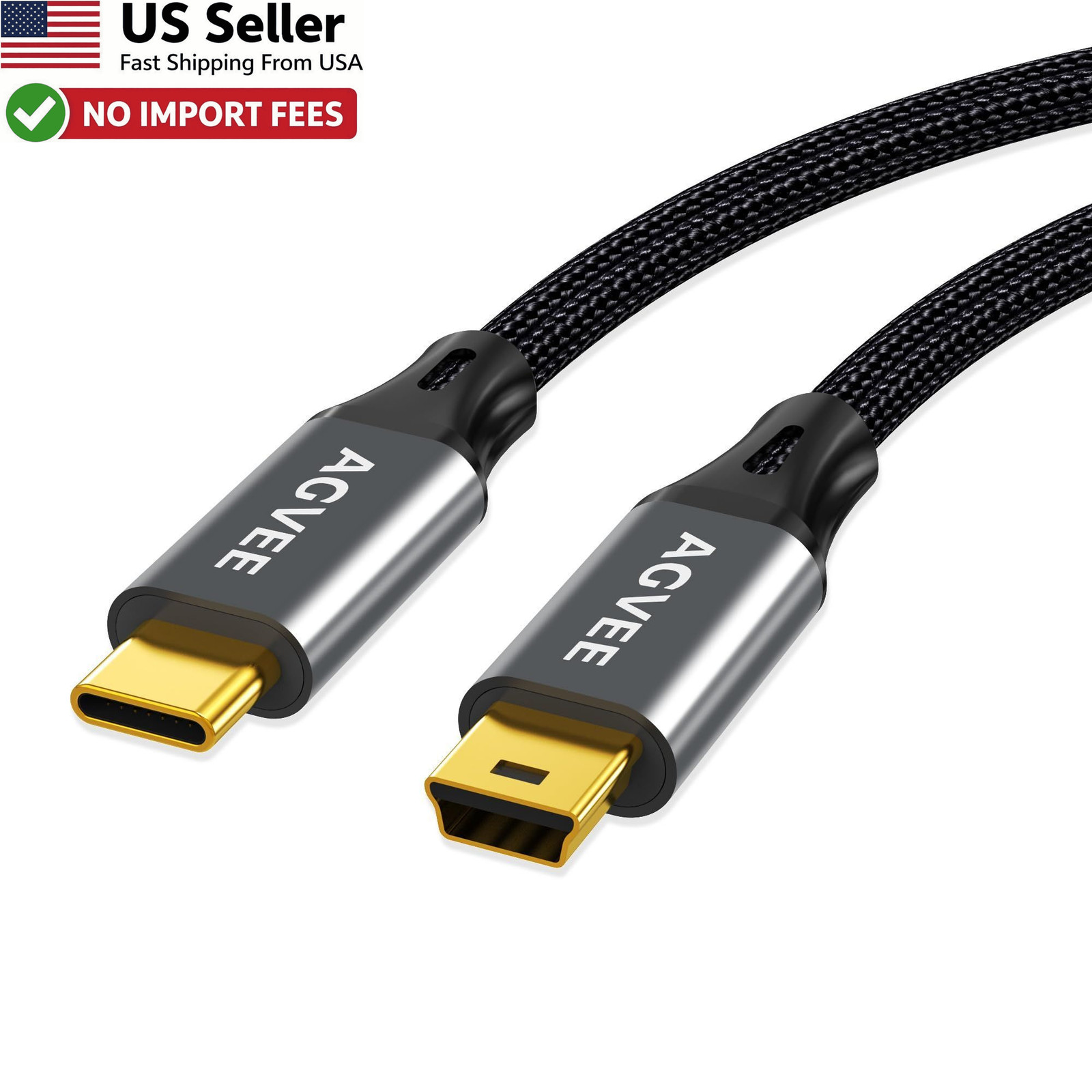 3.3ft USB C to Mini USB Cable Braided Type C to Mini B 5 Pin Cord Gray FROM USA