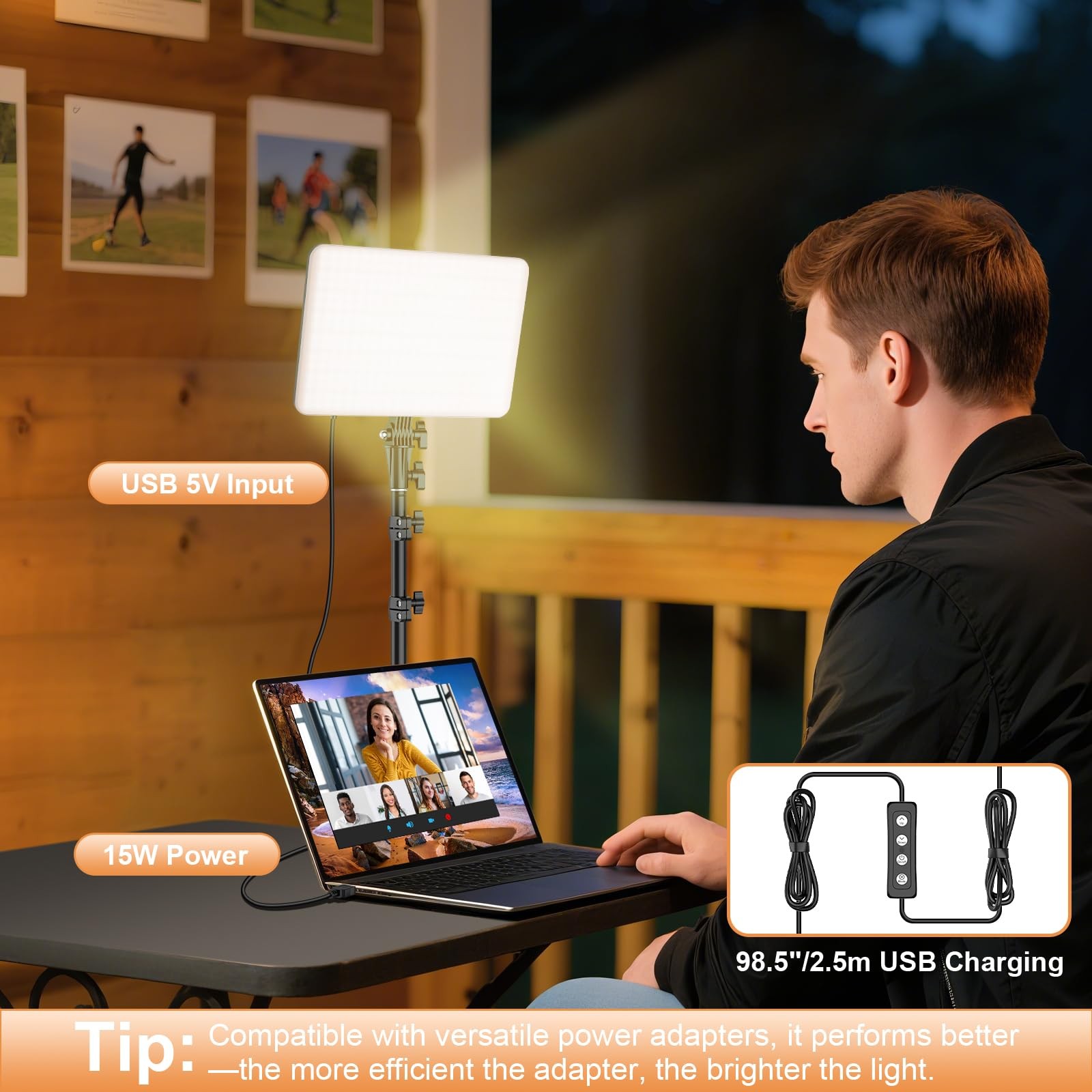 1-Pack LED Video Lighting Kit, 15W/1700Lux Photography Lighting with Tripod S…