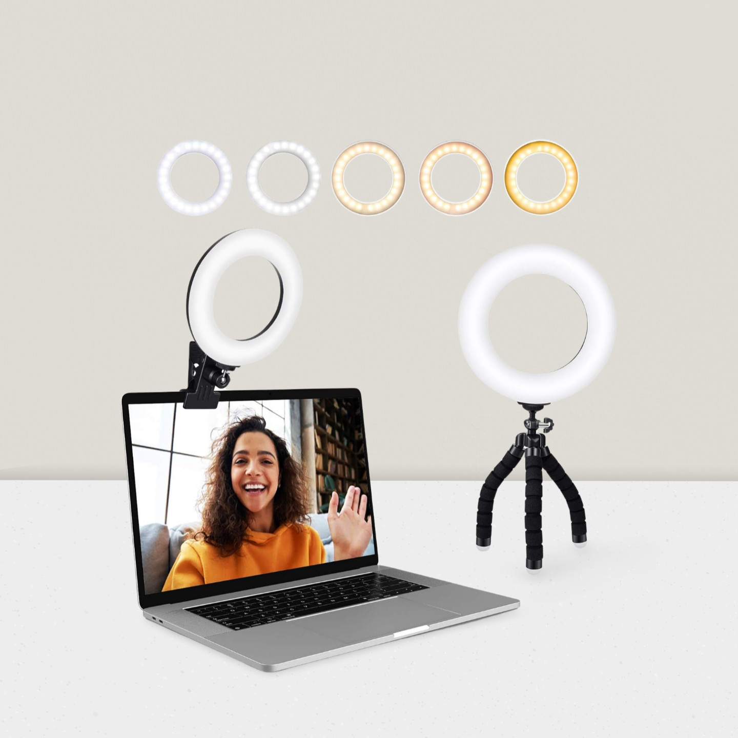 Video Conference Lighting Kit Ring Light Clip on Laptop 5 Color & Brightness