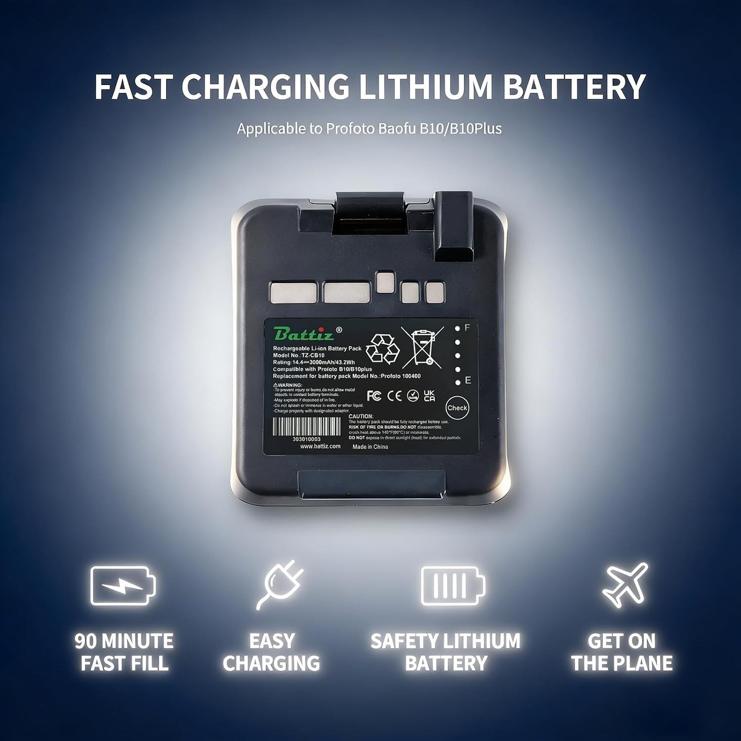 Compatible with Profoto B10/B10 Plus Camera Flash 14.4 V 3000 mAh/43 Wh