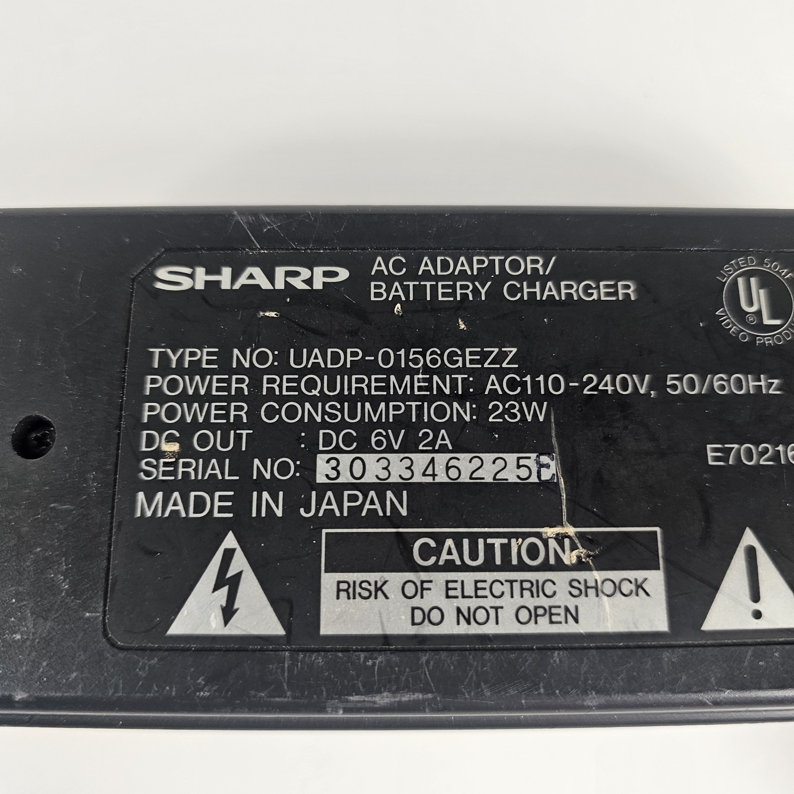 Sharp UADP‑0156GEZZ Genuine OEM AC Adapter Battery Charger for Sharp Camcorders