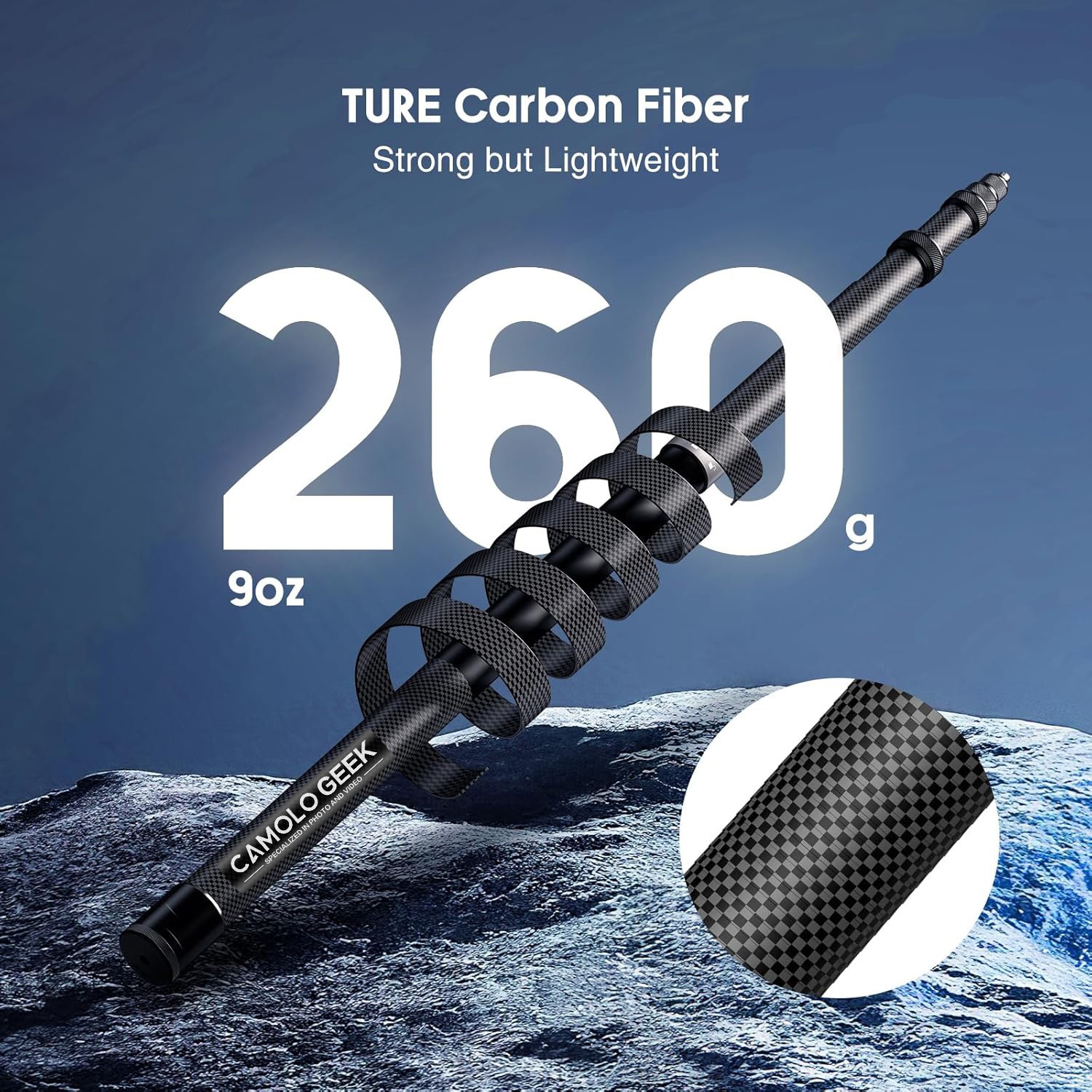 118″/3m Carbon Fiber Invisible Selfie Stick Extended Pole For Insta360 X5/X4/X3