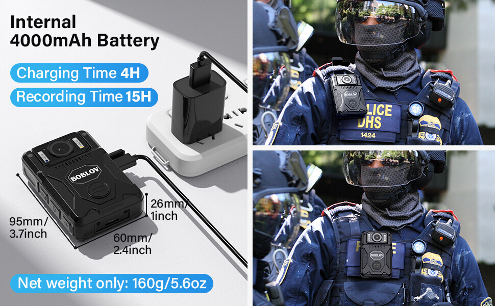 BOBLOV M7 128GB GPS Body Camera Police Camcorder with Audio 1440P Body Worn Cam
