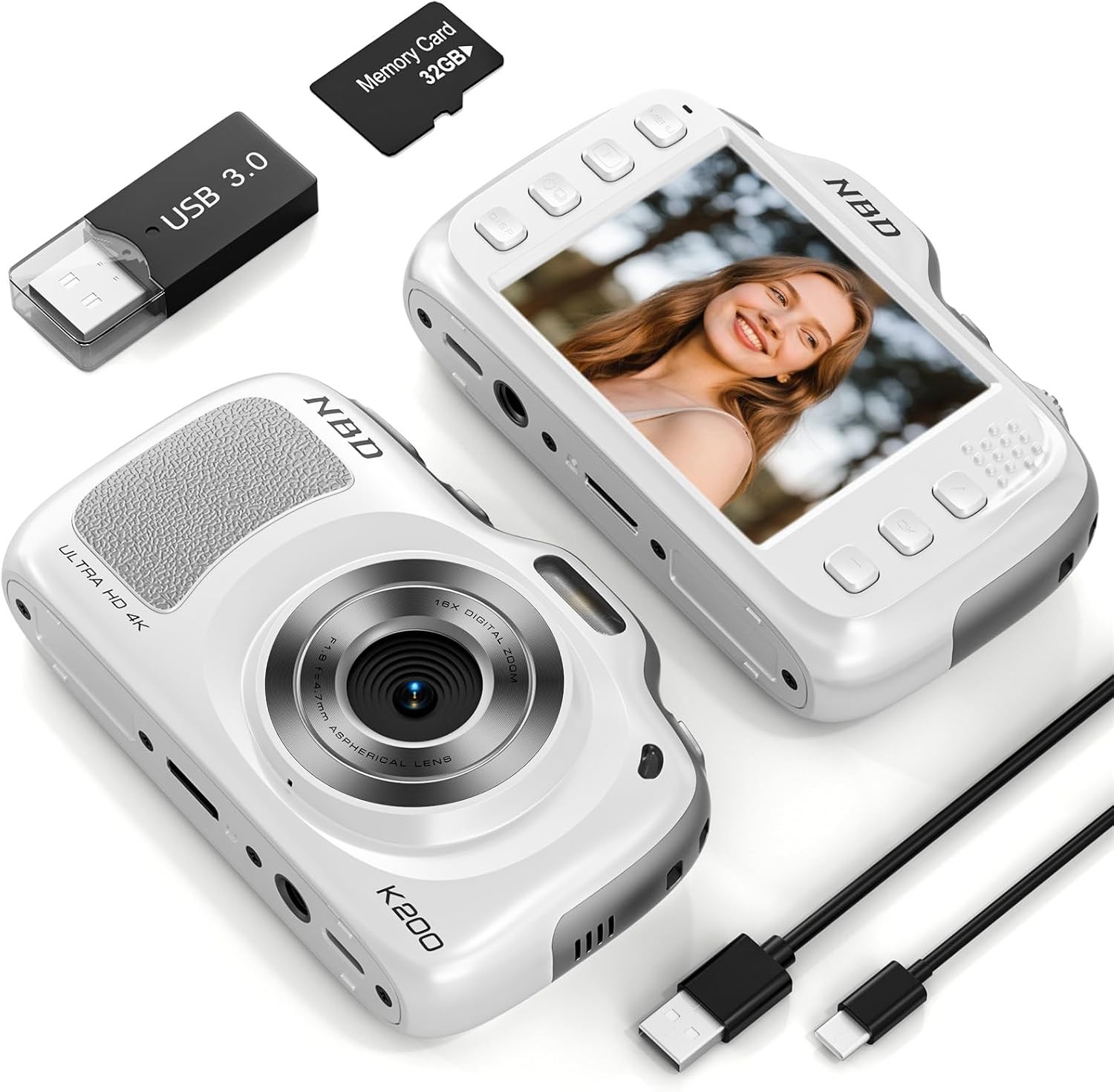 Digital Camera 4K 64MP 16X Compact Point and Shoot Camera for Boy Girl W/32GB TF