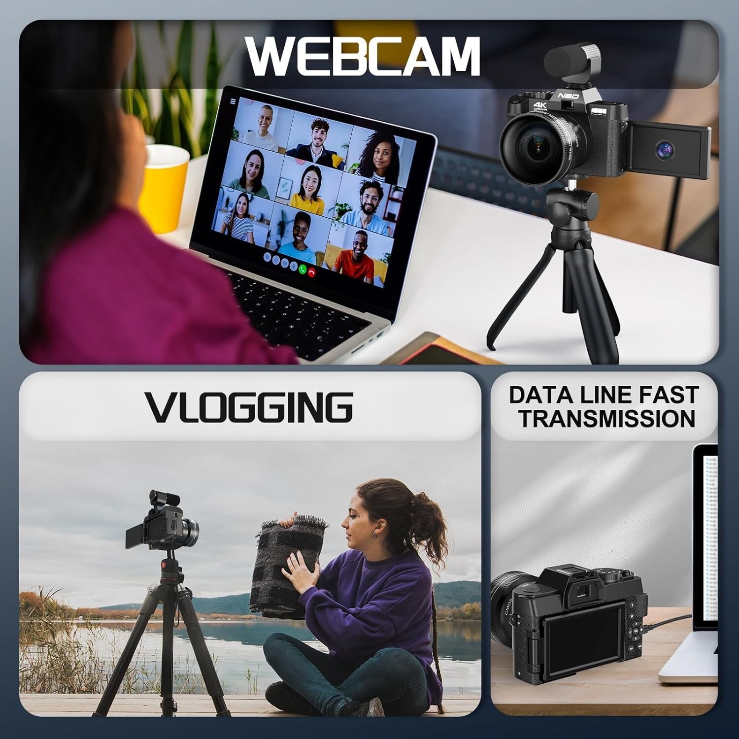 NBD Digital Cameras 4K 16X 48MP Compact Camcorder AntiShake 32GB TF For Vlogging