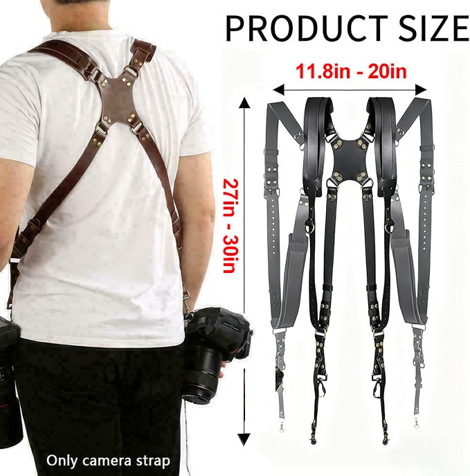Dual Camera Harness Strap for Two Cameras, Leather Shoulder Strap DSLR/SLR