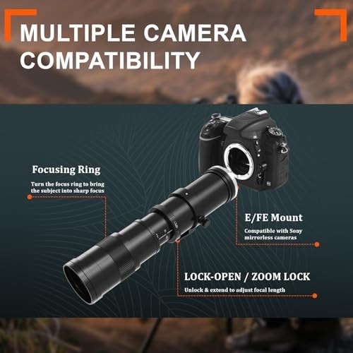 Telephoto Zoom Lens 420-800mm for Sony E Mount Cameras – Manual Focus, Compatibl