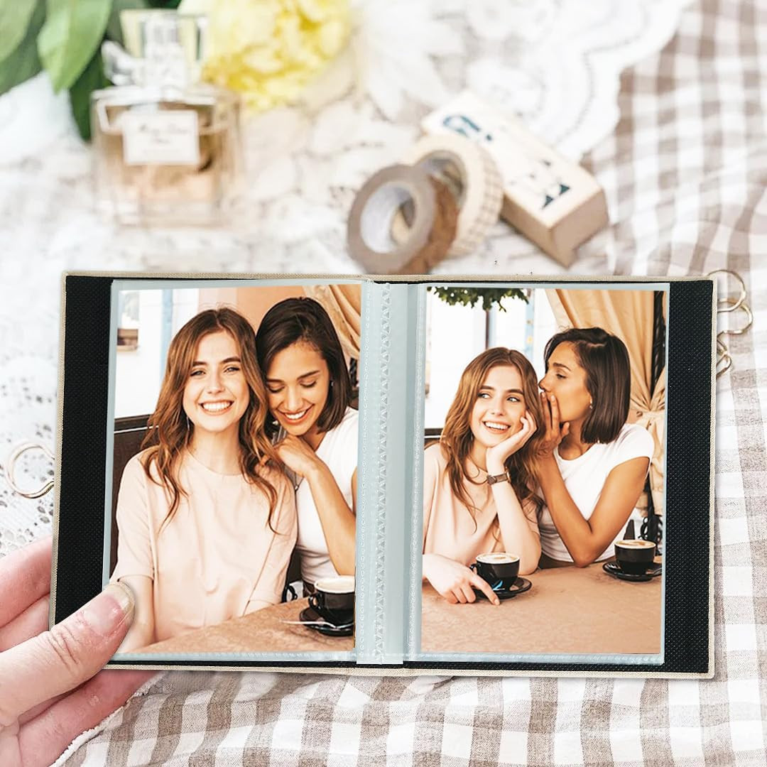 Mini Photo Album 4X6 50 Pockets 2 Pack, Linen Cover with Front Window Album Each