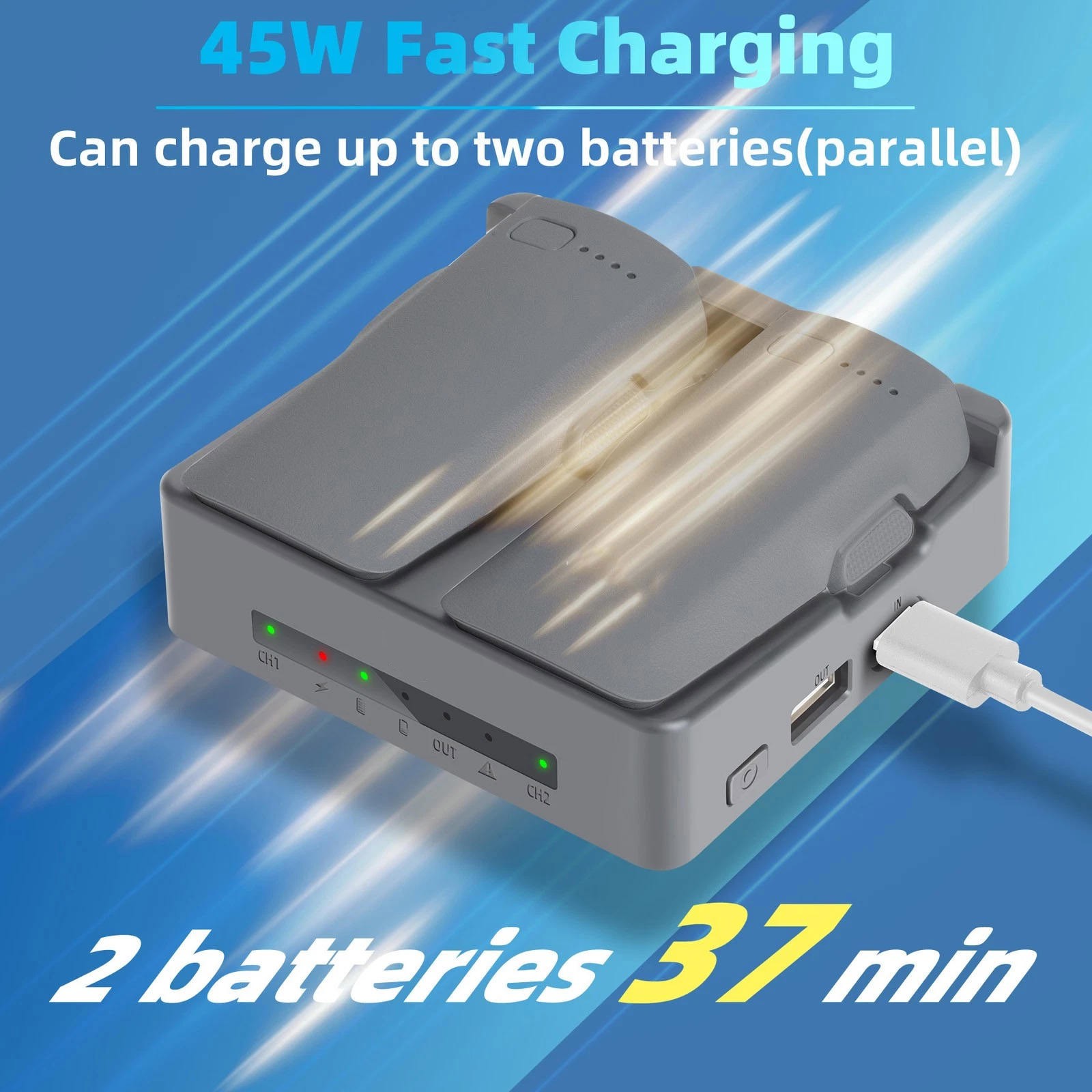 Dual Port Battery Charger Hub for DJI Neo 2 Drone Controller and Accessory Gear