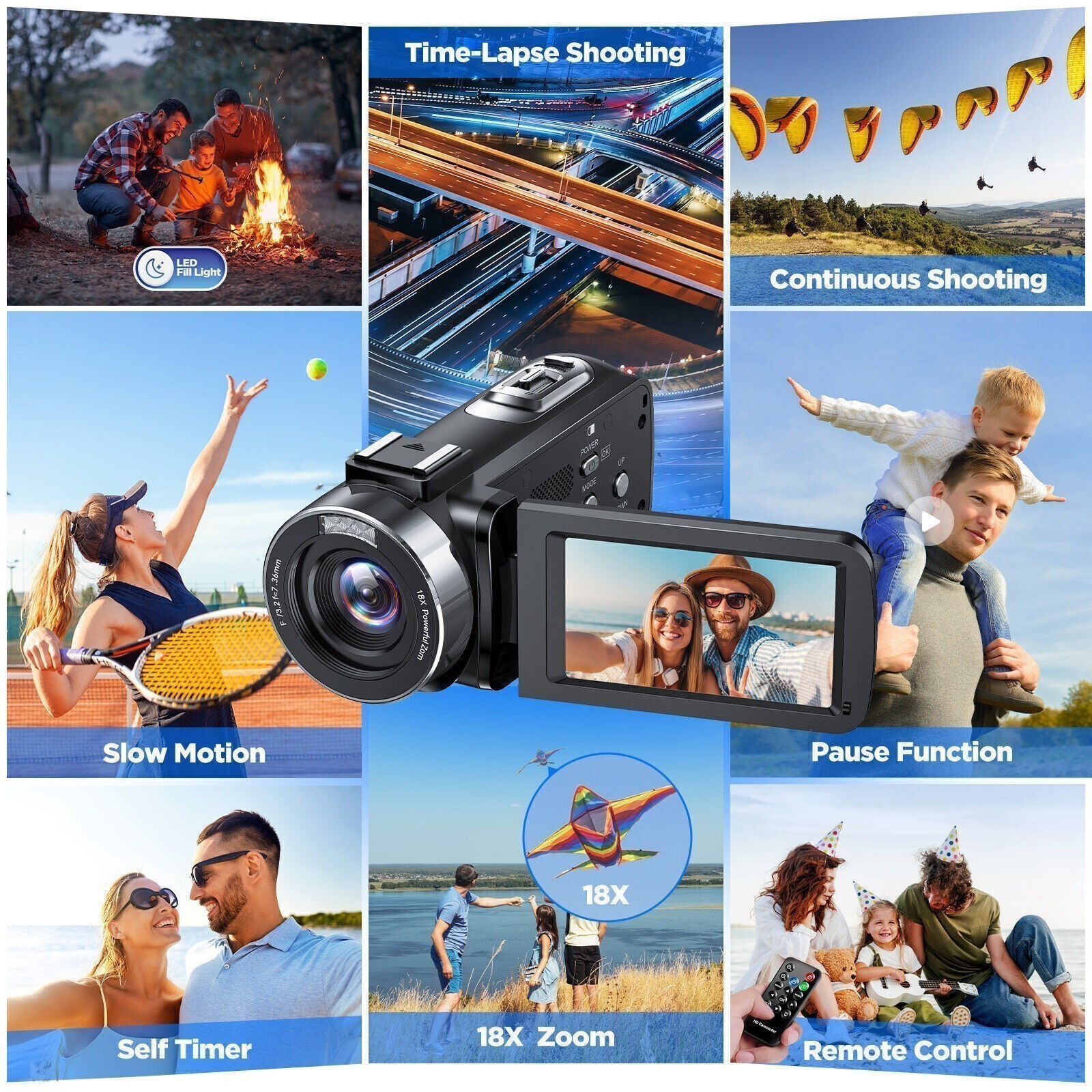 Camcorder 4K HD 42MP Video Camera 18X Zoom Digital Recorder Vlogging YouTube Cam