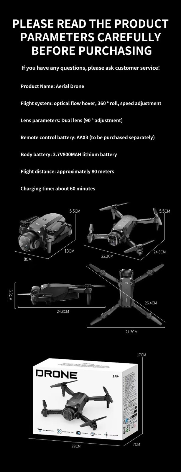 Foldable RC Quadcopter Dual Cam 90° Adjustable Lens WiFi FPV Optical Flow Drone