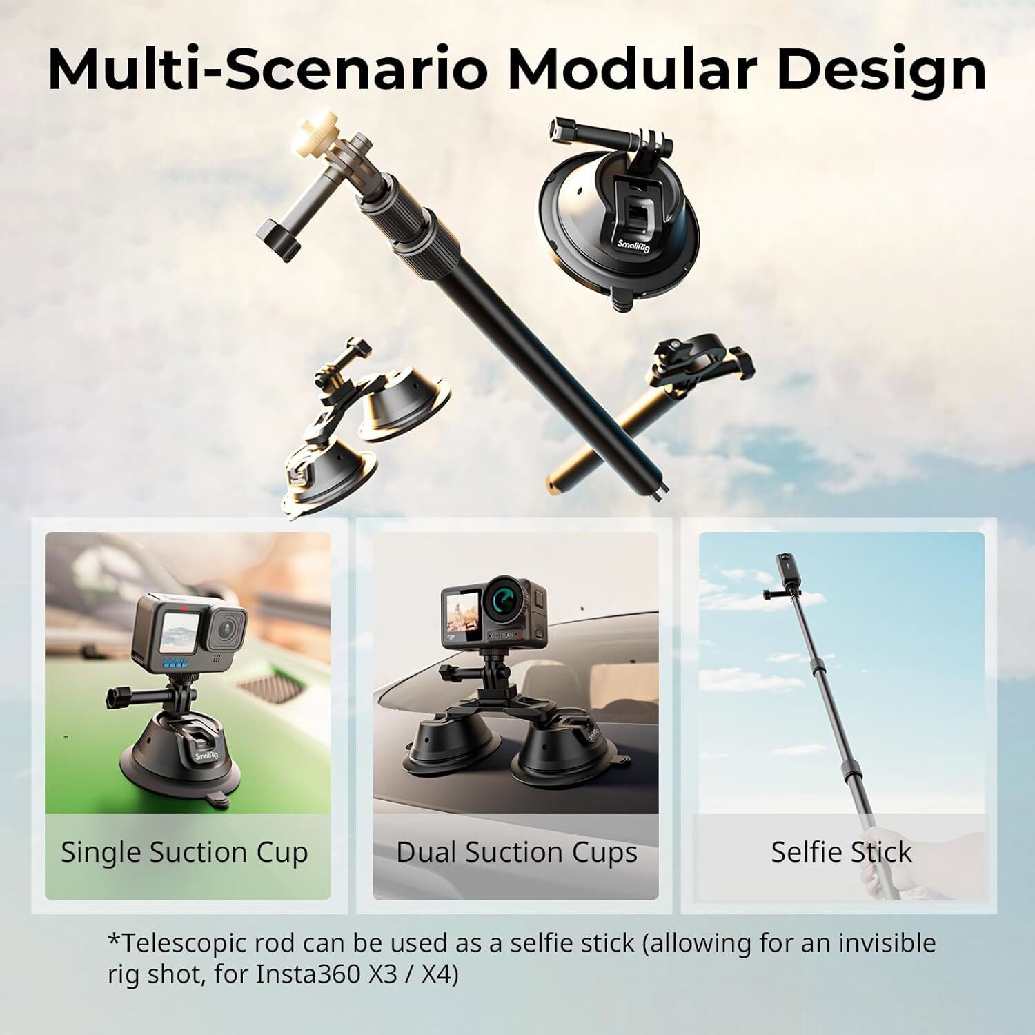 SmallRig Camera Suction Cup Car Mount Kit for Insta360 X4/X3 for Shooting 4380