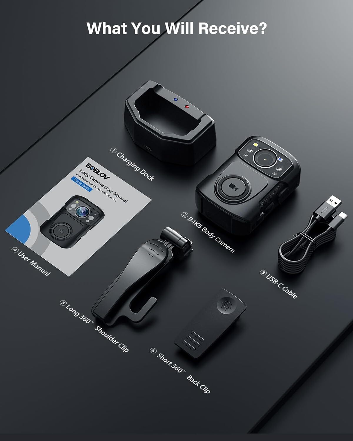 BOBLOV B4K5 4K Body Camera GPS Police Camcorder Audio Video Record 128GB/256GB