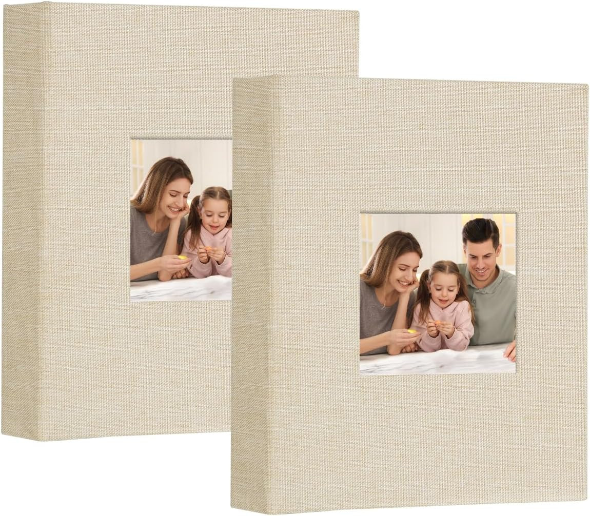 Mini Photo Album 4X6 50 Pockets 2 Pack, Linen Cover with Front Window Album Each