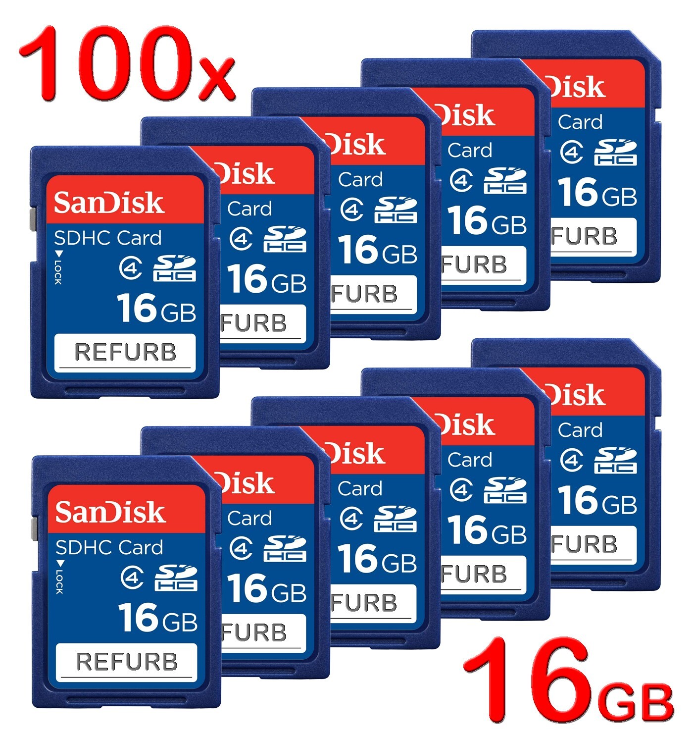 LOT 100 Genuine SanDisk 16GB Class 4 SD SDHC Flash Memory Card SDSDB-016G