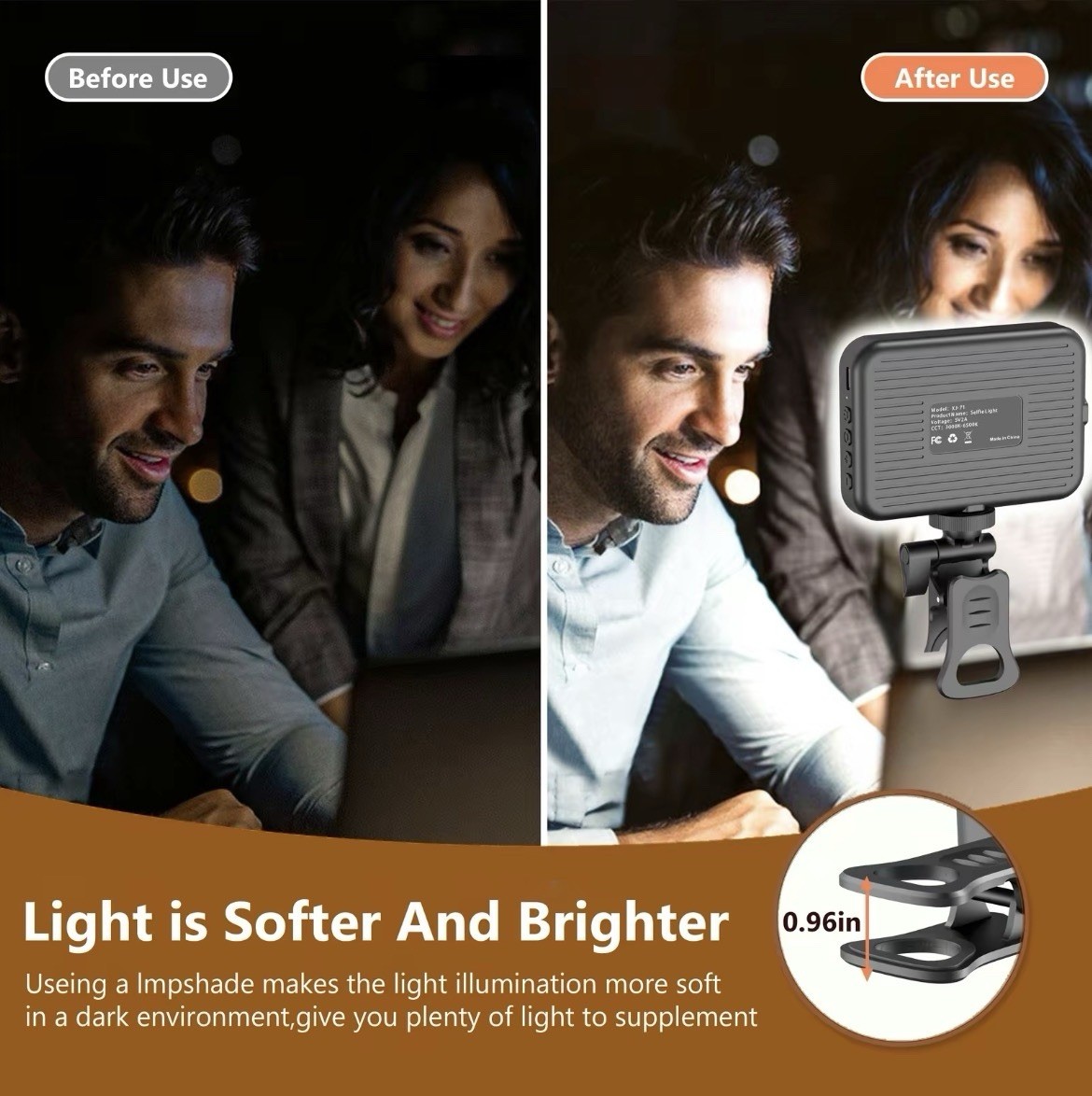 Rechargeable LED Selfie Light Clip On Phone Laptop Tablet Video Conference