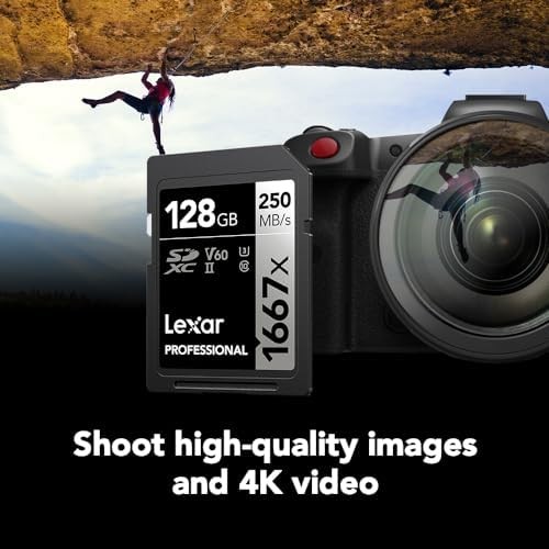 Lexar 128GB Professional 1667x SD Card, UHS-II, C10, U3, V60, Full HD, 4K, Up…