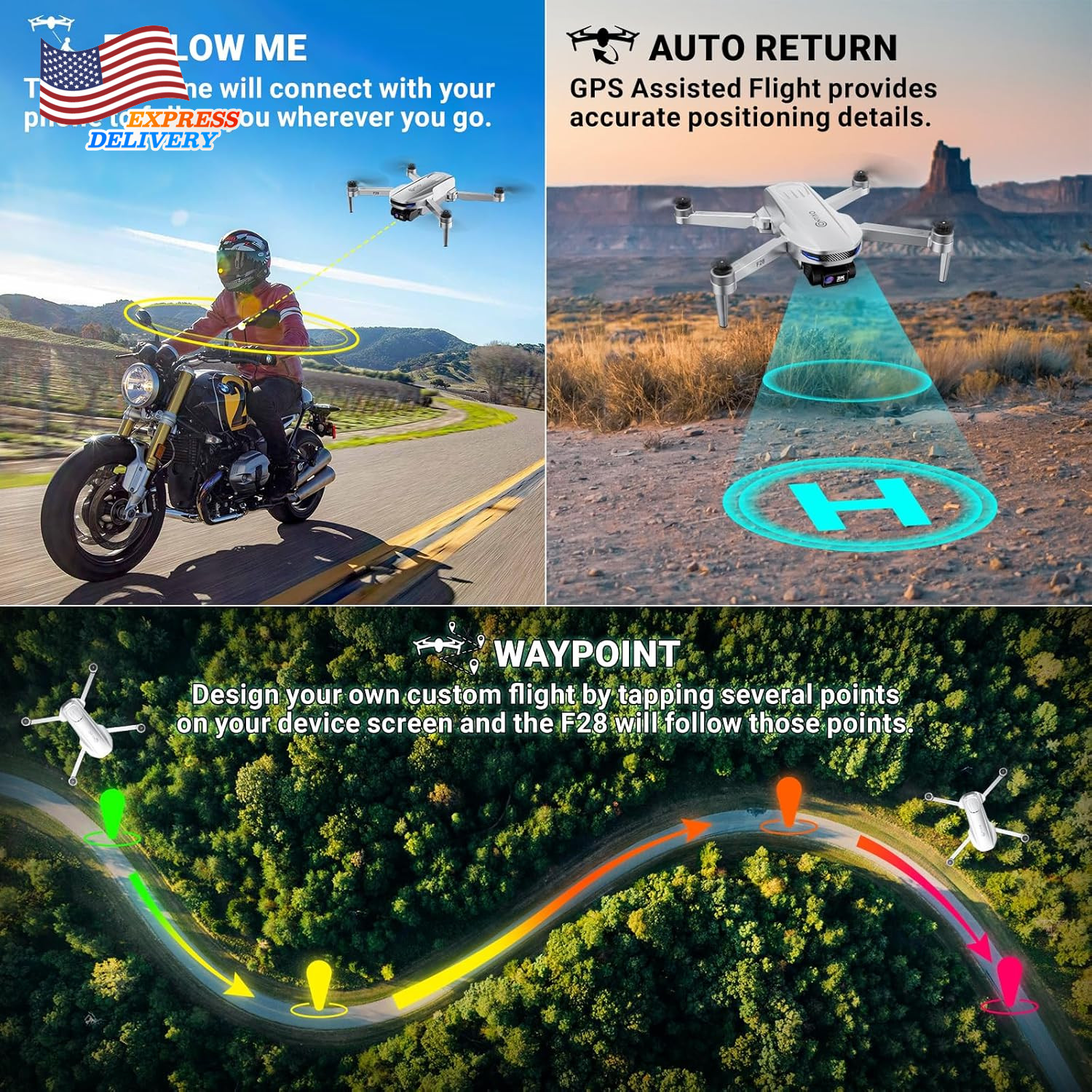 F28 Camera Drone GPS Auto Follow 26 Min Flight Time Foldable FPV Drones
