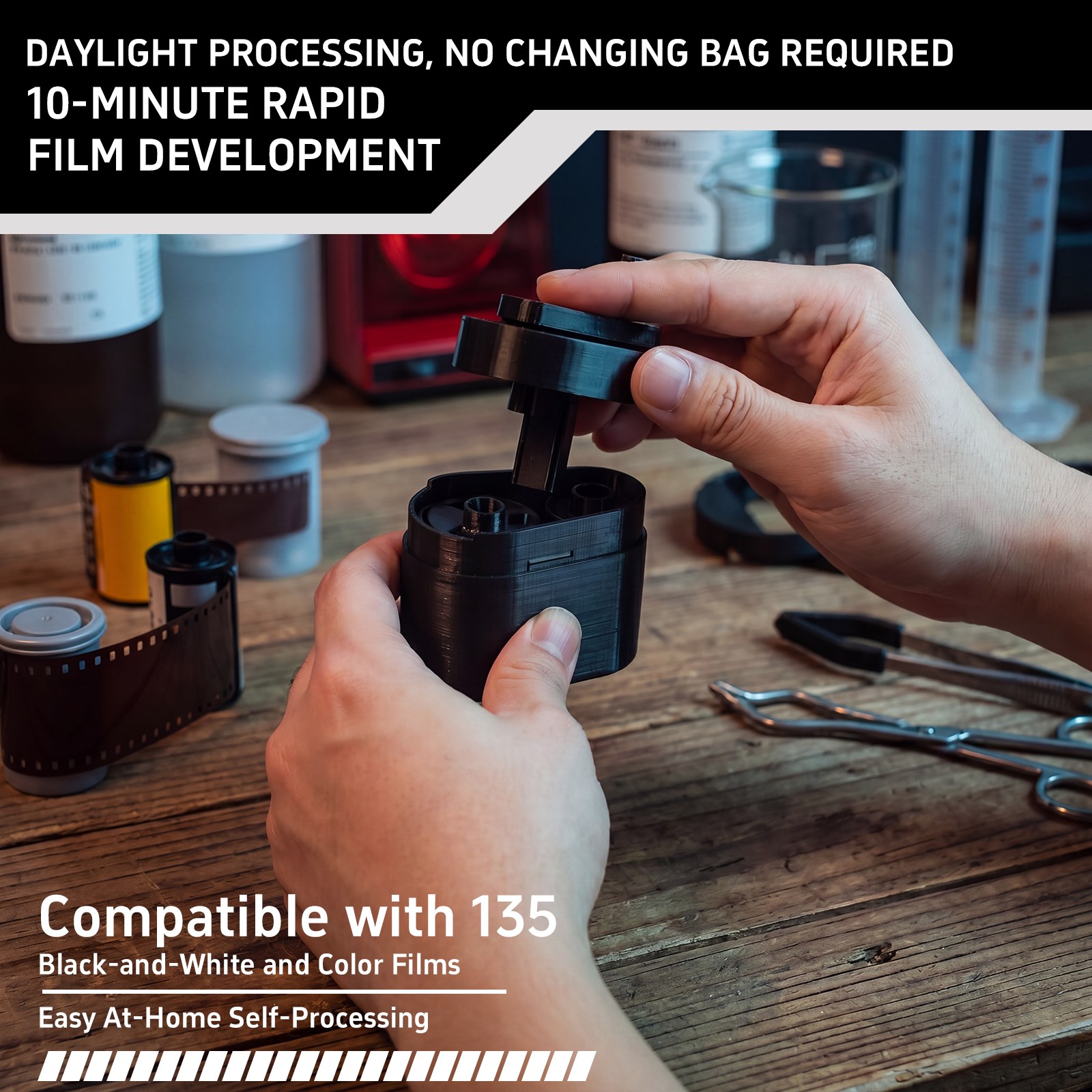 Portable 135 Film Developing Box Lumi Tank 35mm Film Processing Kit Daylight Use