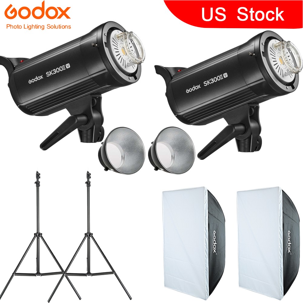 2X GODOX SK300II-V 300Ws Studio Strobe Flash+60*90cm Softbox+2m Light Stand kit