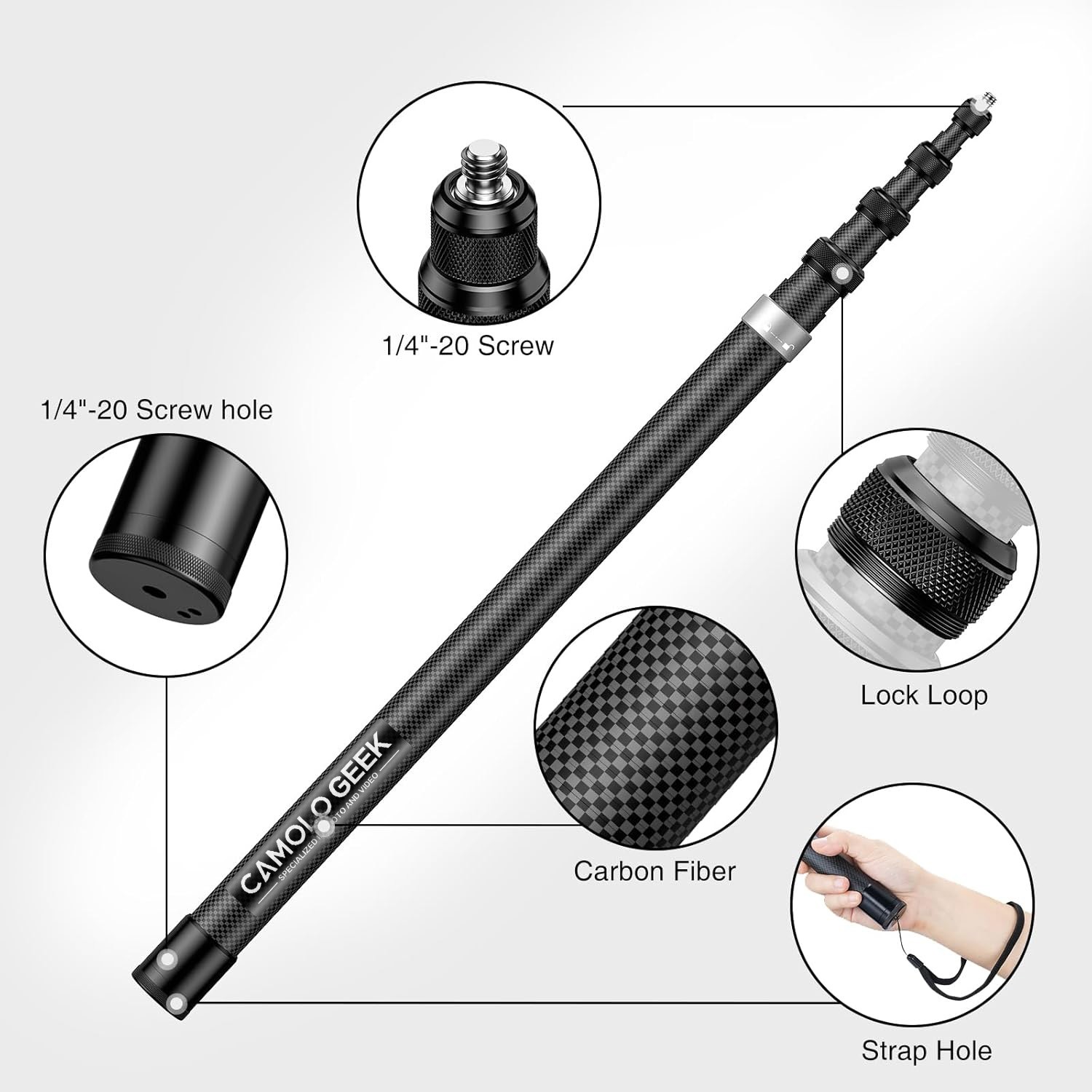 118″/3m Carbon Fiber Invisible Selfie Stick Extended Pole For Insta360 X5/X4/X3