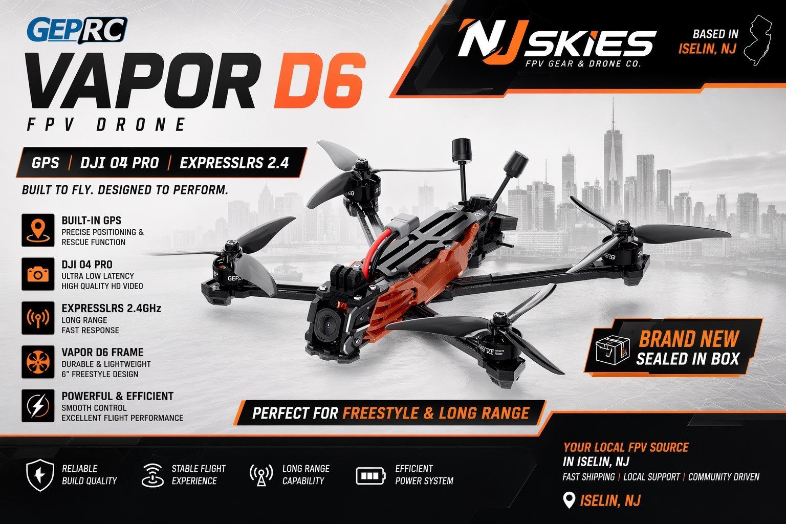 GEPRC Vapor D6 ELRS 2.4 FPV Drone W/ DJI O4 Pro GPS + EXTRA’S