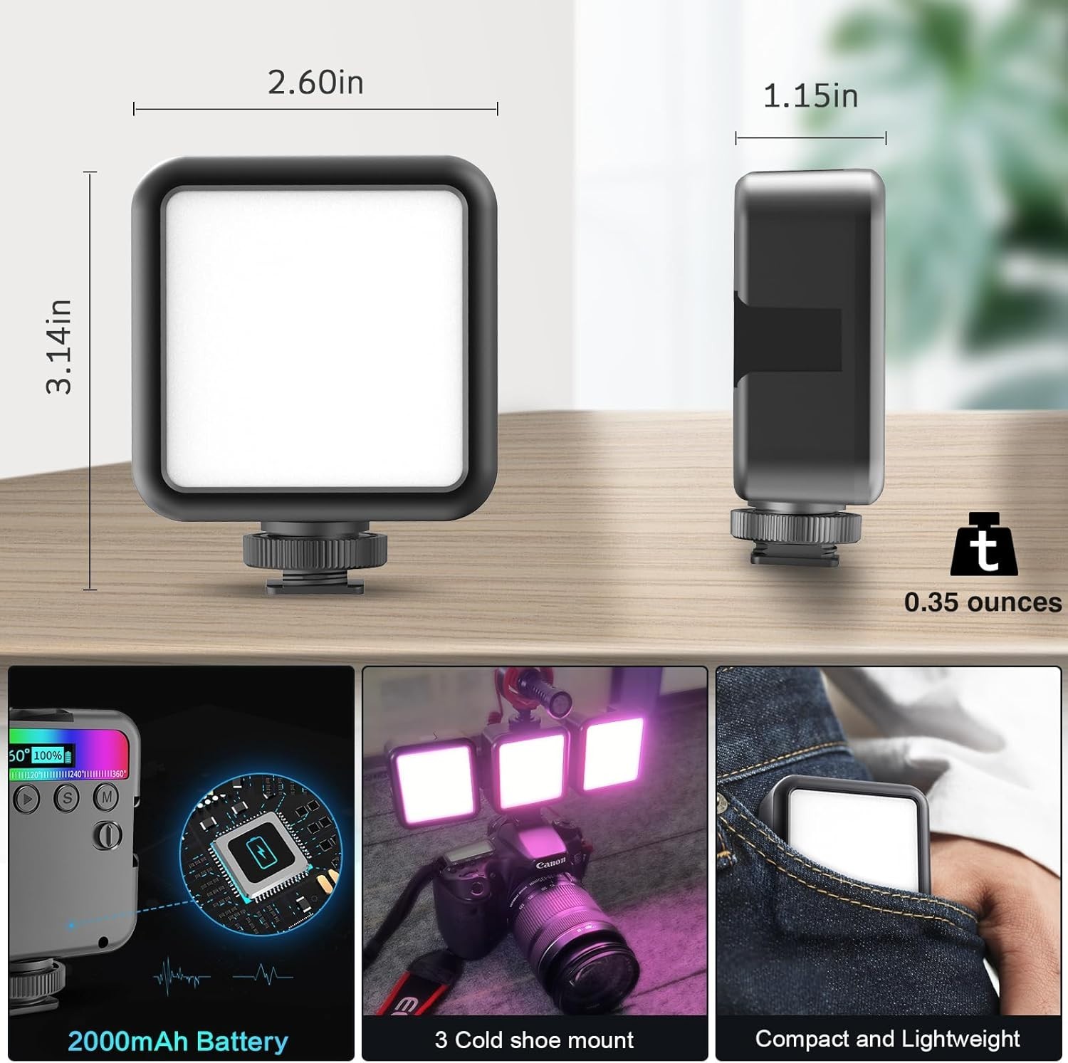 Magnetic RGB LED Video Light Camera Light 360 Full Color Portable Black