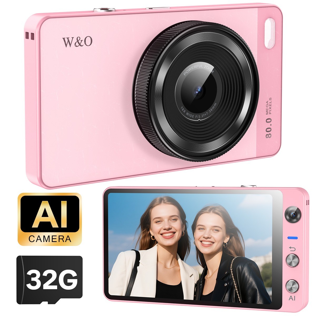 W&O AI Digital Camera, 3.97” LCD Display Screen Dual-lens Cameras Photography