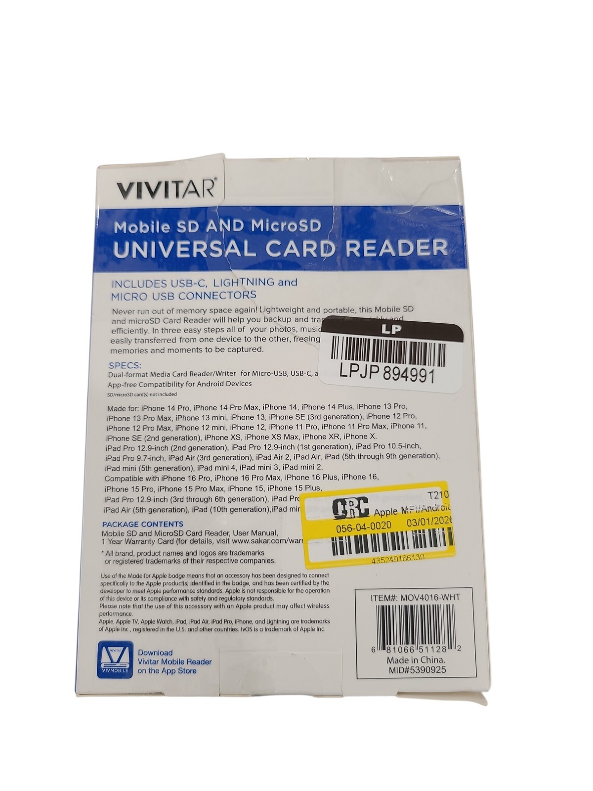 Apple MFI/Android Mobile Card Reader – white