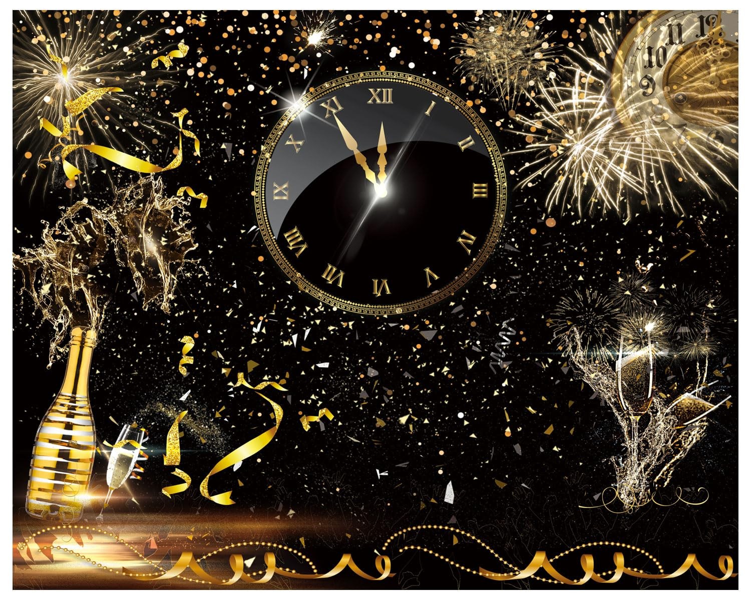 1 PC Happy New Year Backdrop Black Gold Countdown Eve 10x8ft YY11503