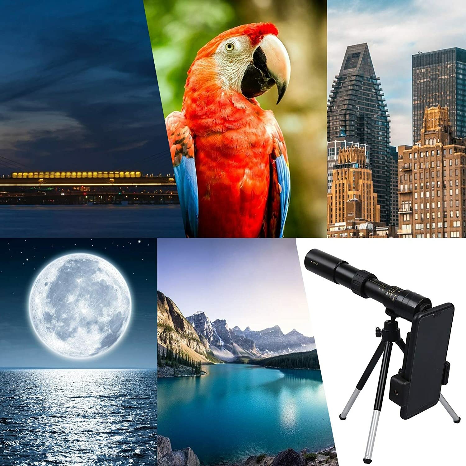 Tripod Phone Clip On Telescope Monocular 4K 10-300X40mm Super Telephoto Zoom USA