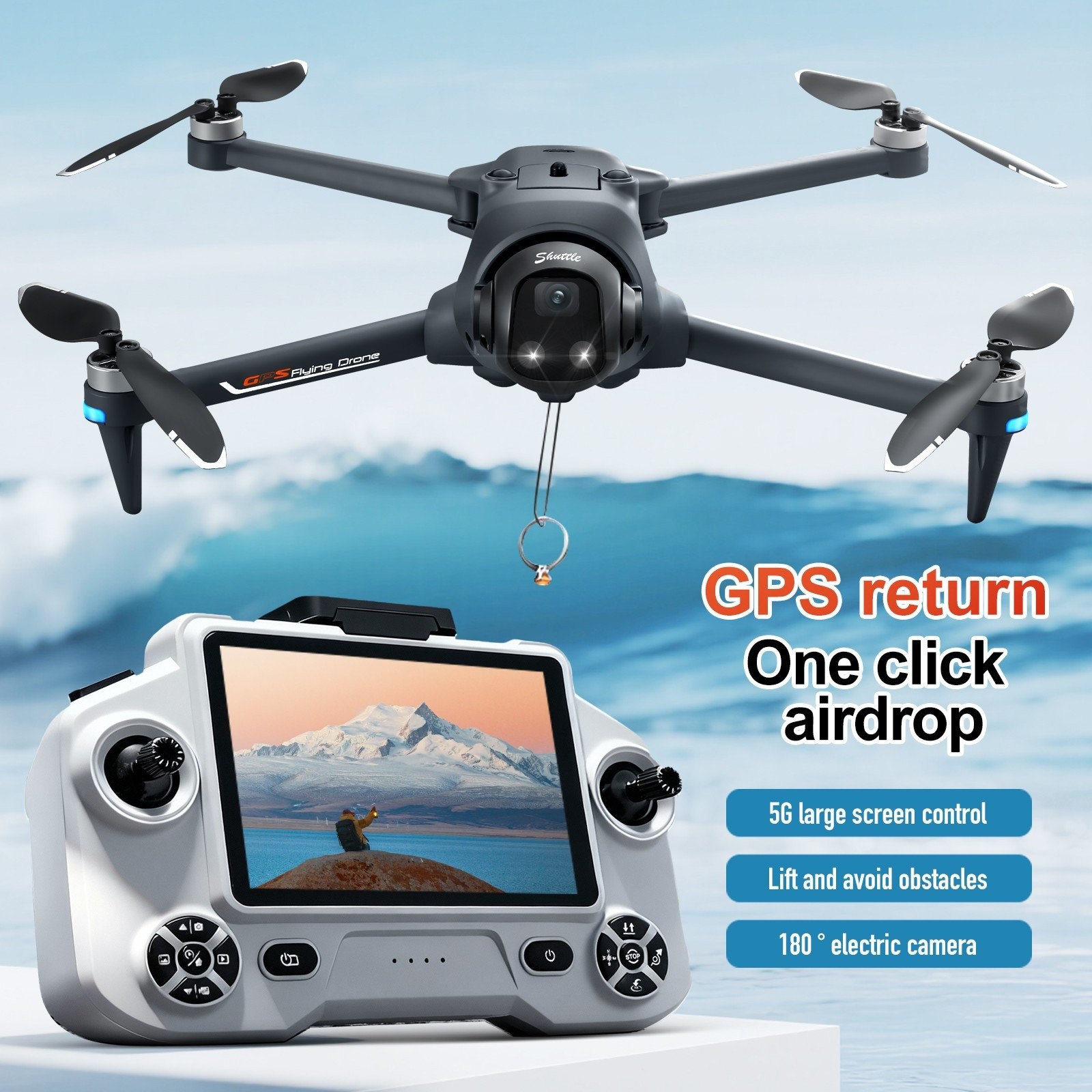 YL059 Drone 4.5″ Screen GPS FPV 4K Camera Lift Obstacle Avoidance Quadcopter NEW