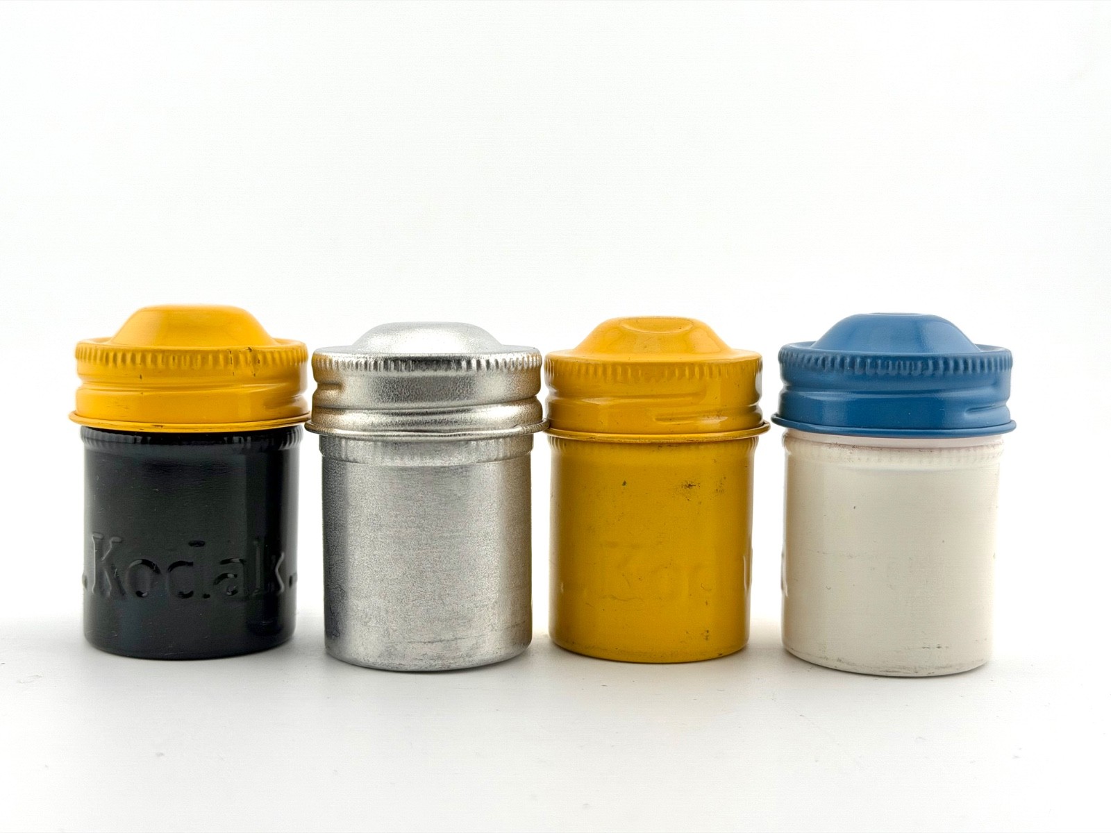 Lot of 4 Vintage 35mm Metal Aluminum Film Can Canisters in 4 colors Kodak