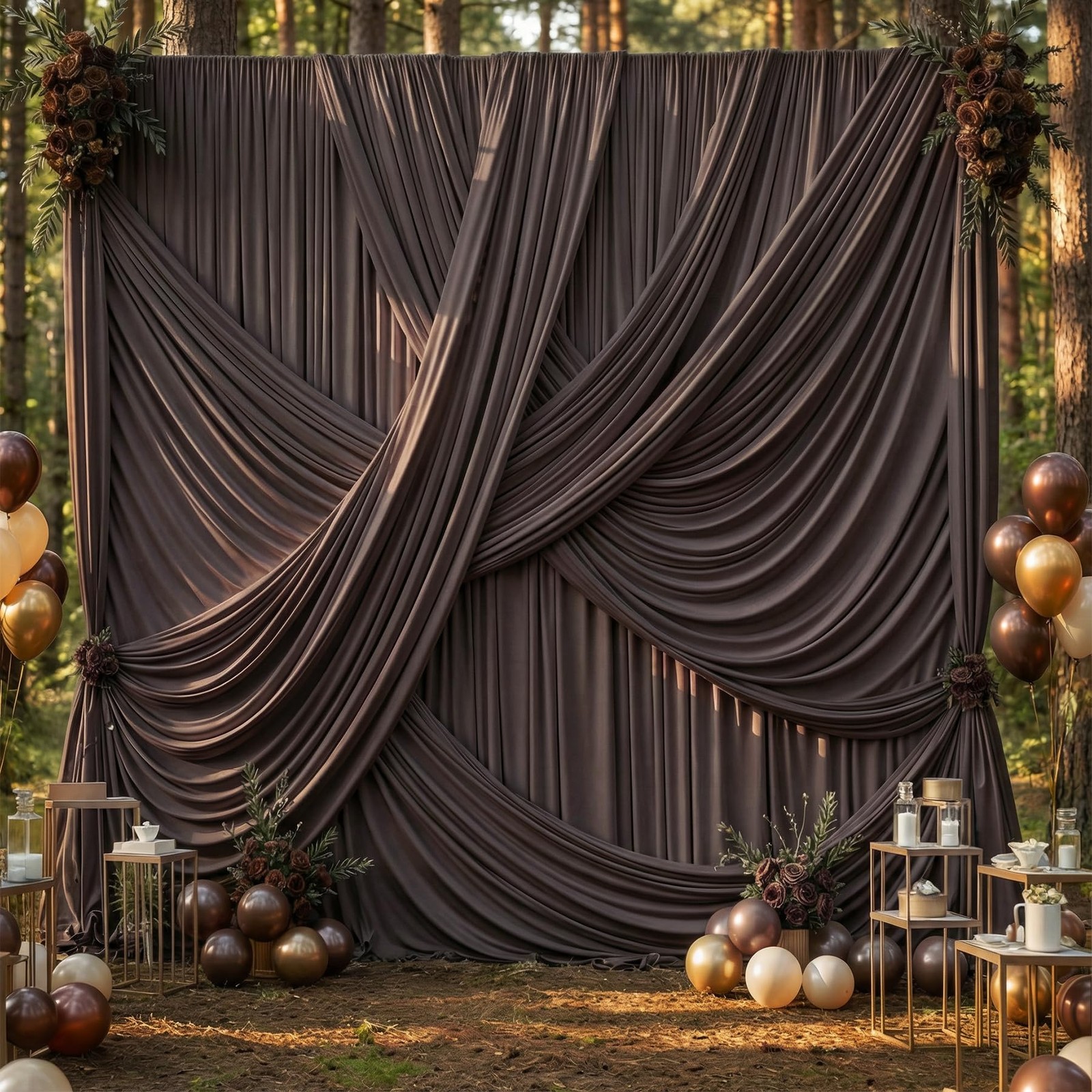 2 PCS 10×12 ft Brown Backdrop Curtains Wrinkle Free Polyester Photo Drapes