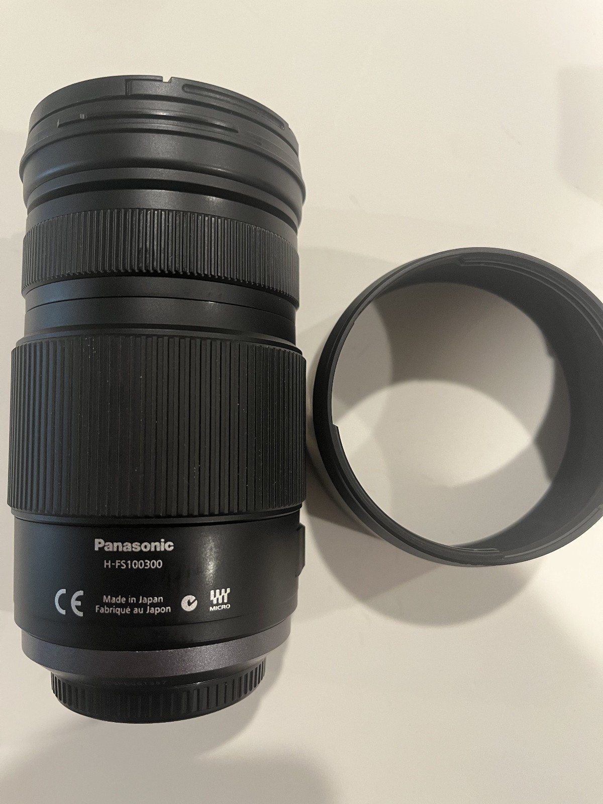 Mint Panasonic LUMIX G VARIO 100-300mm f/4-5.6 MEGA O.I.S. w/ Hood Caps
